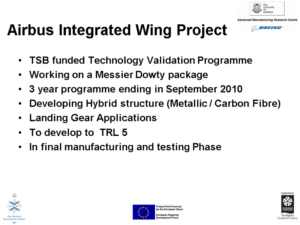 Airbus Integrated Wing Project TSB funded Technology Validation Programme Working on a Messier Dowty